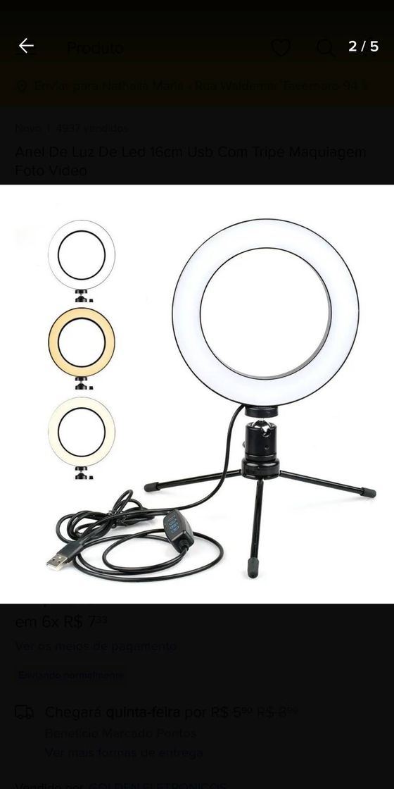 Moda Anel De Luz De Led 16cm Usb Com Tripé Maquiagem Foto Vídeo