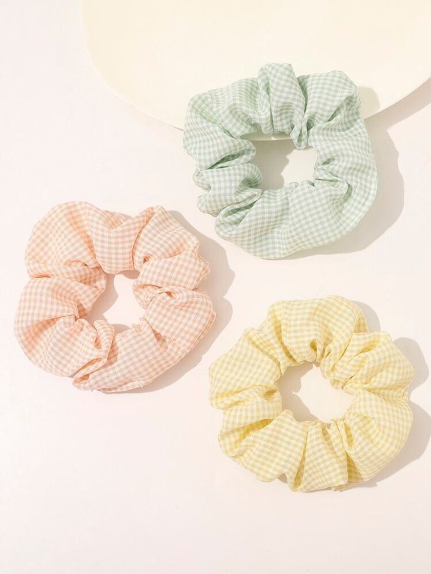 Moda 3pcs Padrão Guingão Scrunchie