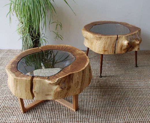 Mesas de centro com tronco de eucalipto 