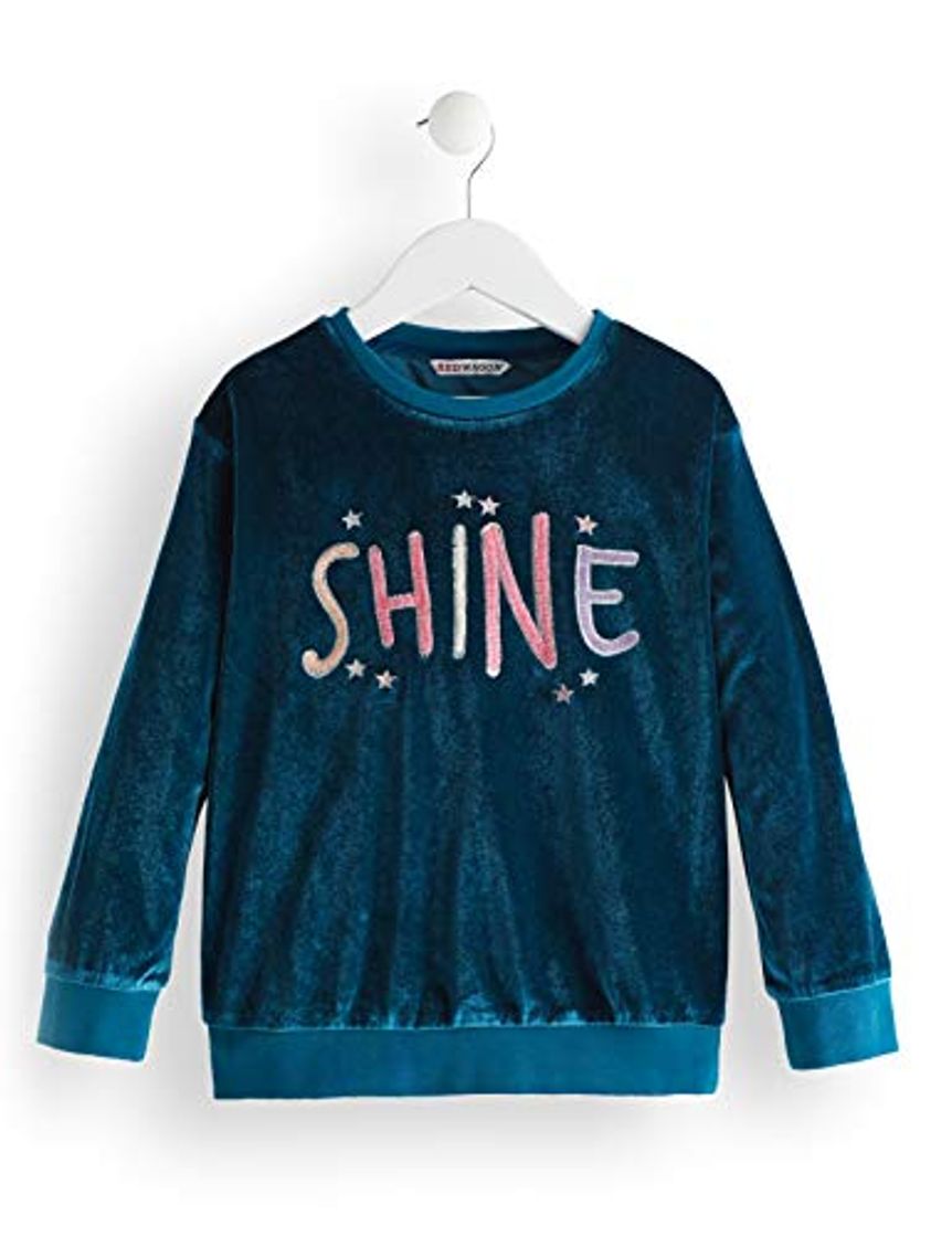 Moda Marca Amazon - Red Wagon Shine Embroidered, Sudadera para Niñas, Azul