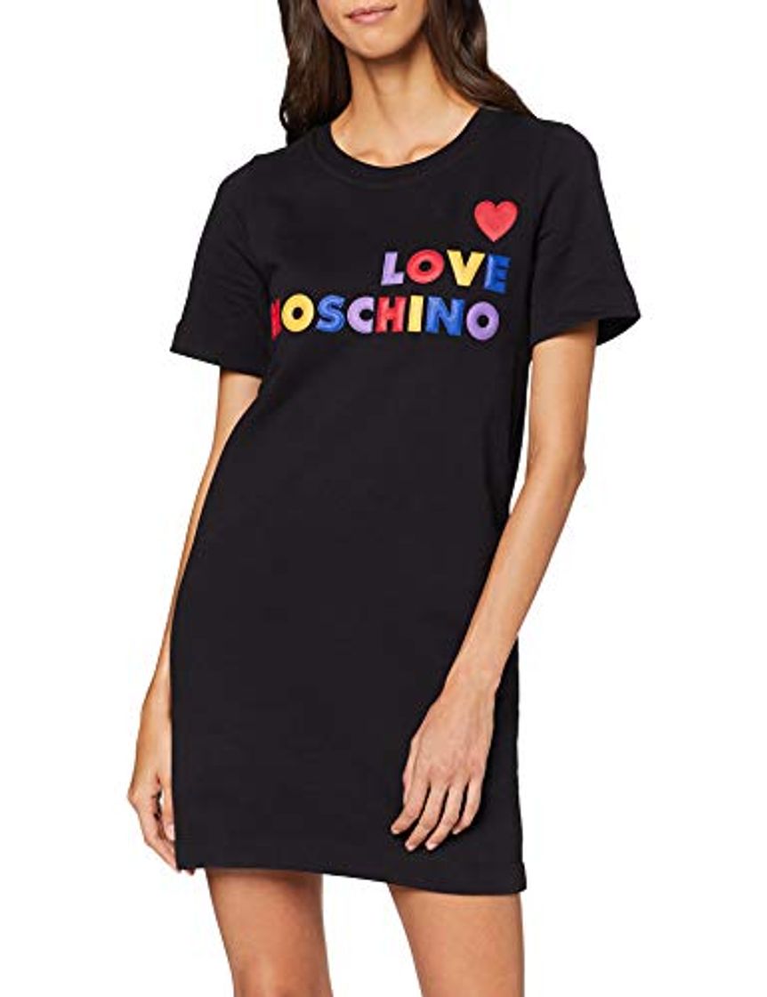 Moda Love Moschino Short Sleeve Dress_Heart and Multicoloured Embossed Logo Print Vestido,