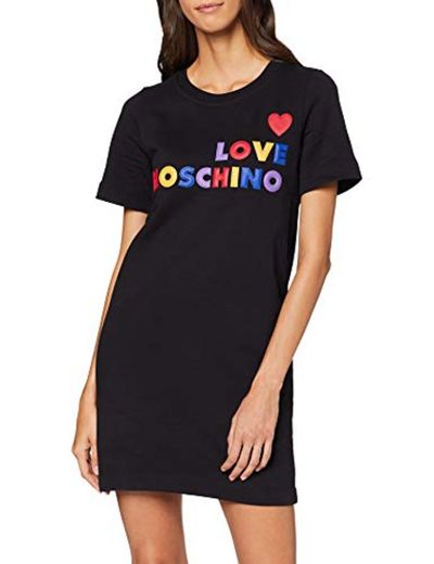 Love Moschino Short Sleeve Dress_Heart and Multicoloured Embossed Logo Print Vestido,