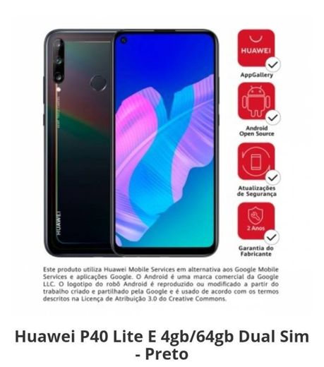 Huawei P40 Lite E 4gb/64gb Dual Sim - Preto | Low.Easy