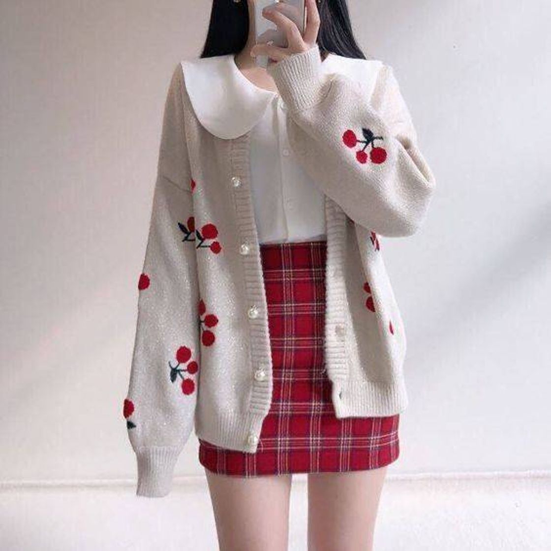 Moda roupa soft cardigan red cherry🍒