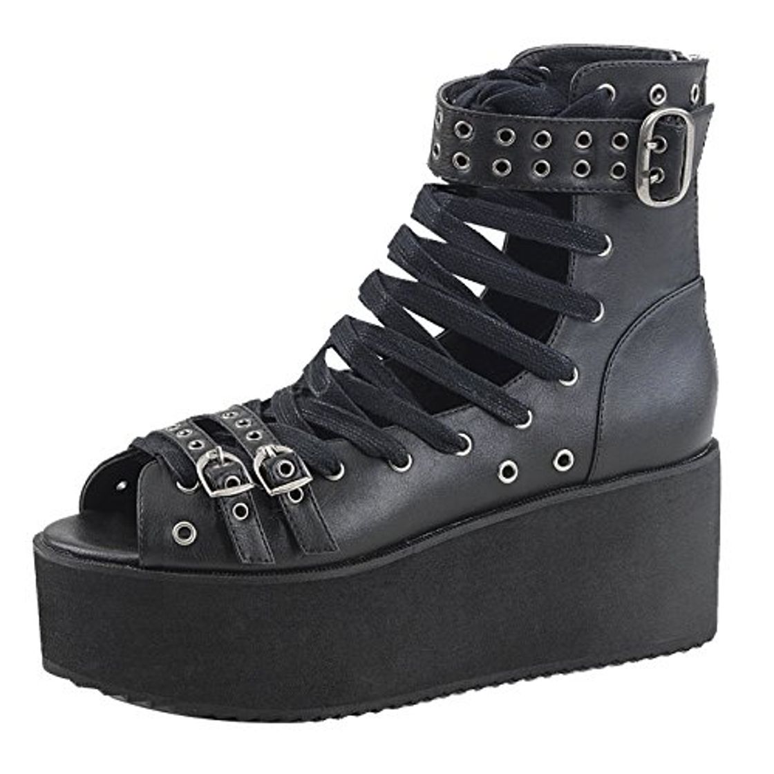 Moda Demonia GRIP-105 - Sandalias altas de piel vegana negra