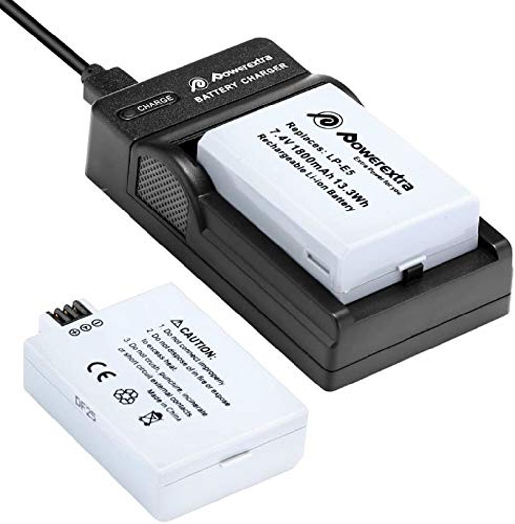 Electrónica Powerextra 2 Unidades 7.4V 1800mAh Reemplazo Canon LP-E5 Batería y Cargador para