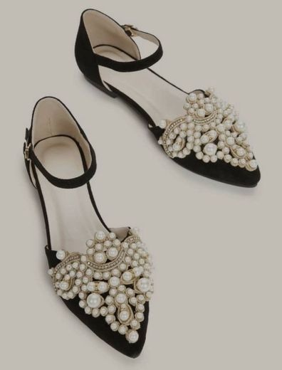 Point Toe Faux Pearl Decor Ankle Strap Flats | SHEIN USA