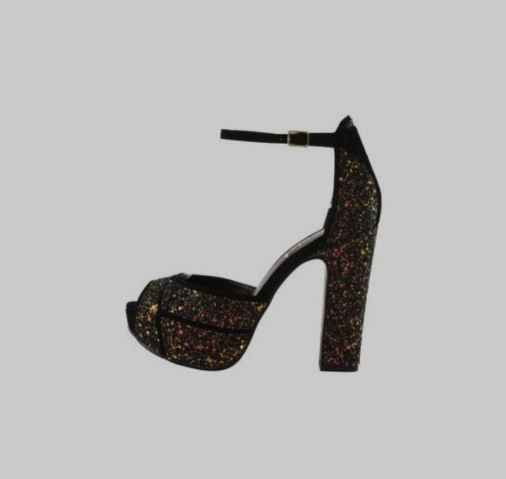 Fashion Sandália Week Shoes Salto Grosso Glitter Preta. - Dafiti