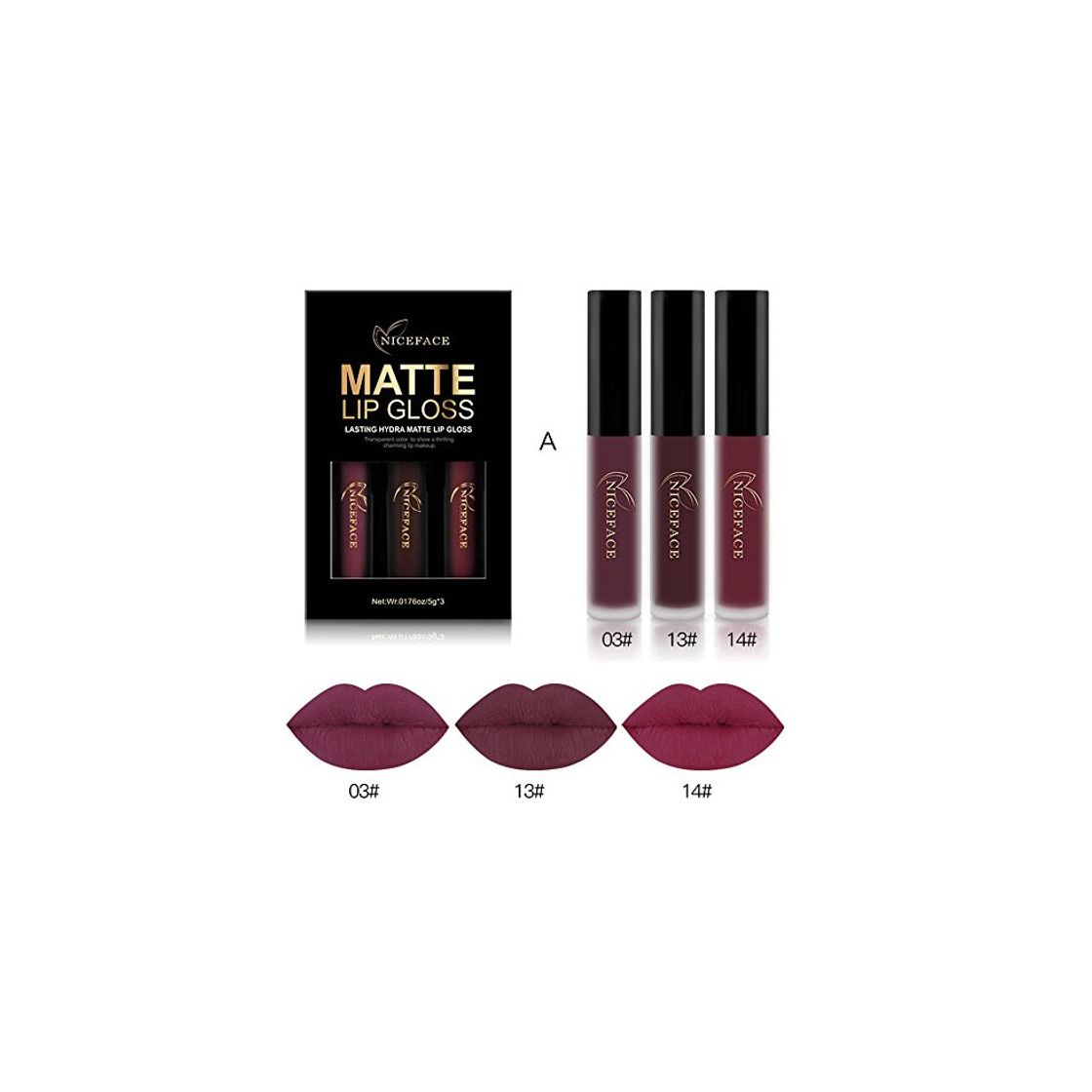 Belleza 2018 Conjunto de 3 Colores de Pintalabios Mate Larga Duracion Labial Permanente