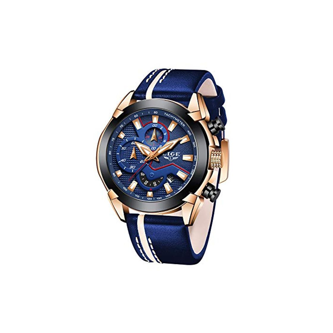 Fashion Relojes para Hombre Deportes Militar Reloj de Cuarzo Analógico Moda para Hombre Cronógrafo Impermeable Gran Esfera de Cuero Reloj Azul