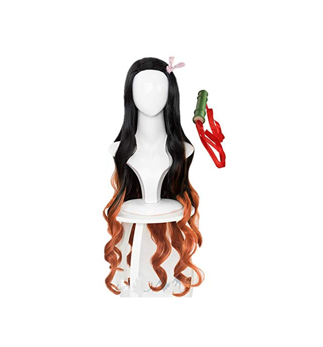 Products Topcosplay Cosplay Peluca Larga de Color Negra y Marrón Anime Kamado Nezuko