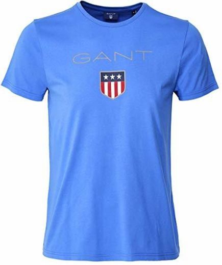 Gant Hombres Camiseta con Logo de Escudo de Cuello Redondo Azul L