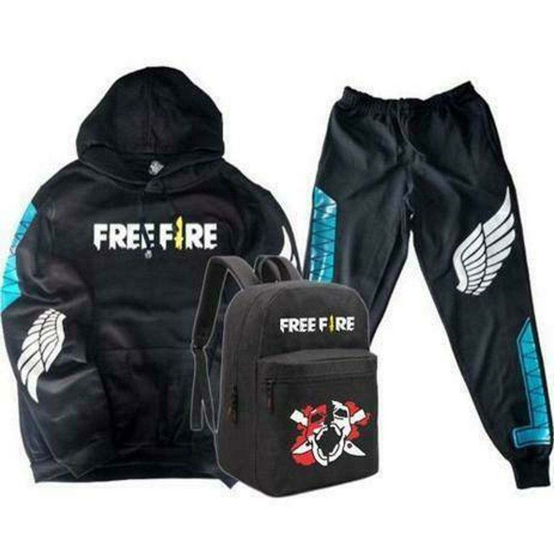 Moda Kit Moletom + Calça + Mochila Free Fire Game Mobile Estilo 