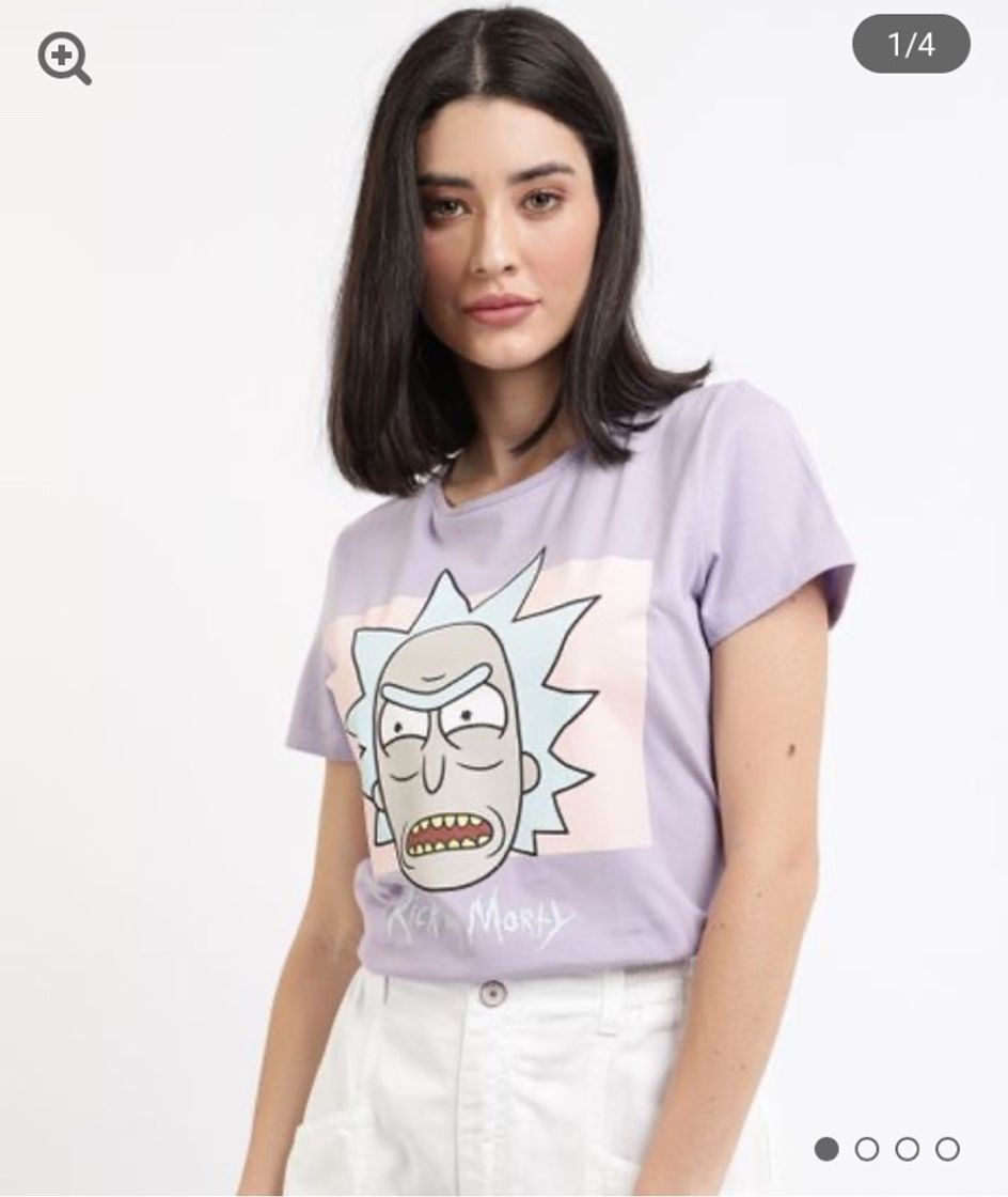 Fashion Blusa Feminina Rick and Morty Manga curta Decote Lilás 