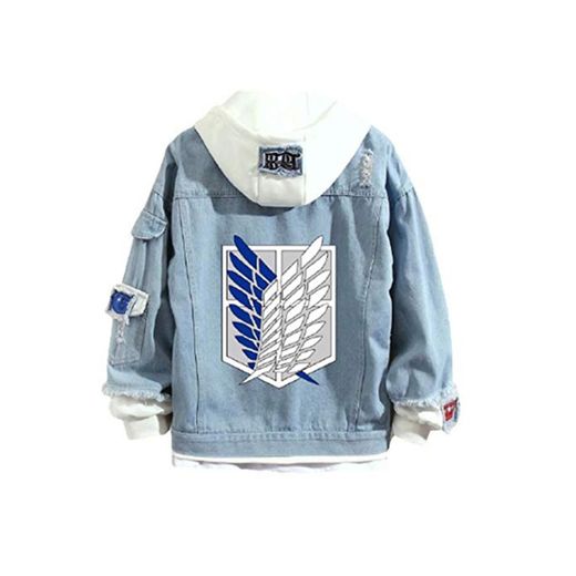 Luohua Attack on Titan Denim Chaqueta con Capucha con Capucha