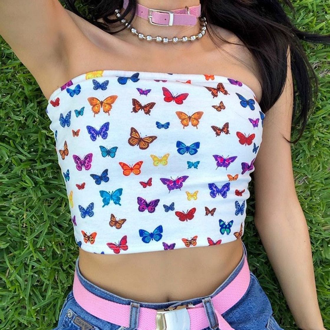 Producto Butterfly Strapless Crop Top

