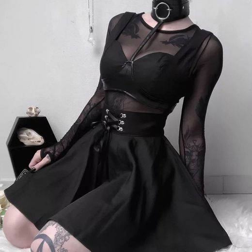 Saia plissada black goth vintage