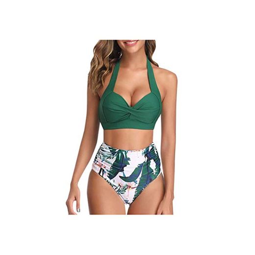 FANGDREAM Sexy folha impressão bikini tanga push up biquinis maiô fatos de banho de cintura alta para maiô XL A