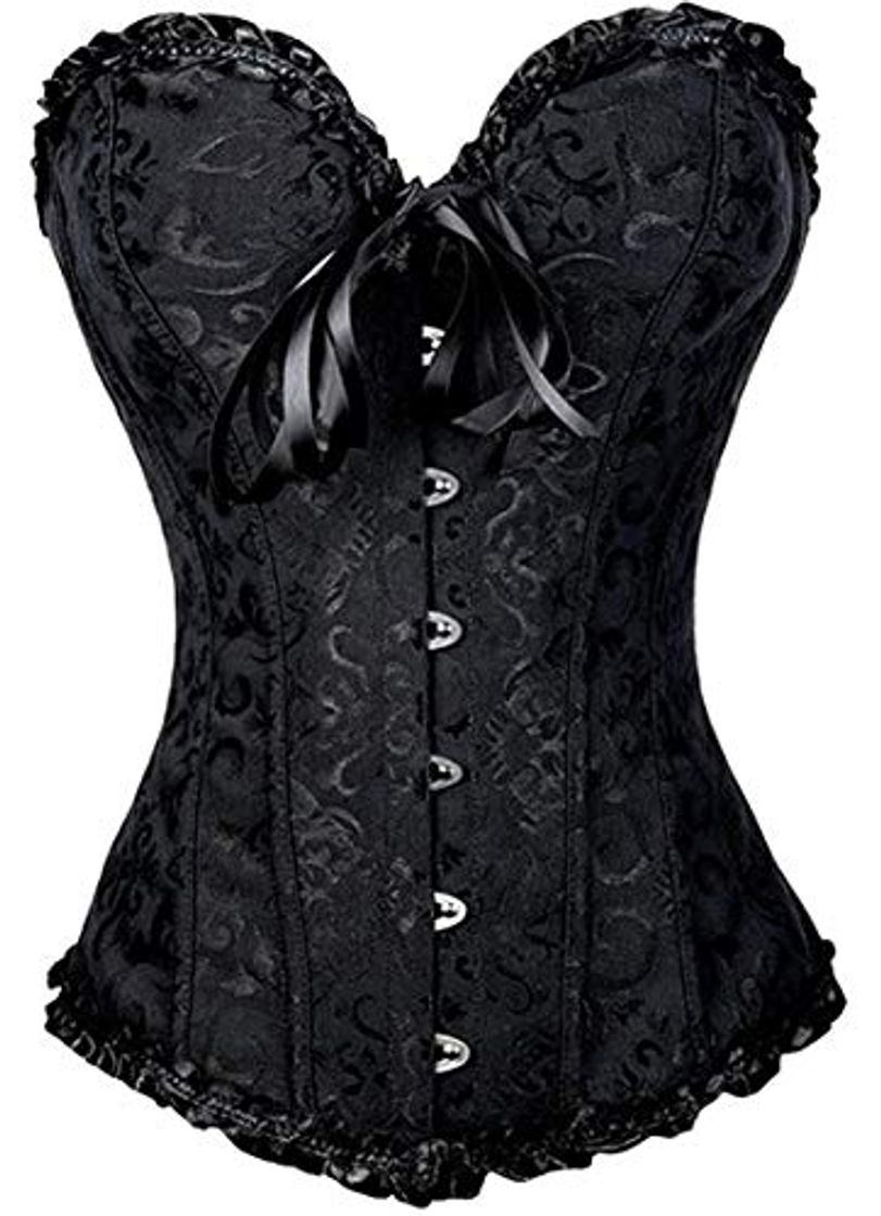 Fashion FeelinGirl Corset Top Vintage Brocado Encaje con Broche y Cinta Ajustable Bustier