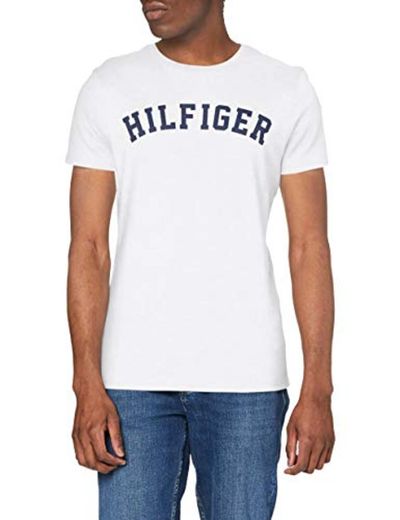 Tommy Hilfiger Logo Camiseta de Cuello Redondo,Perfecta para El Tiempo Libre, Blanco