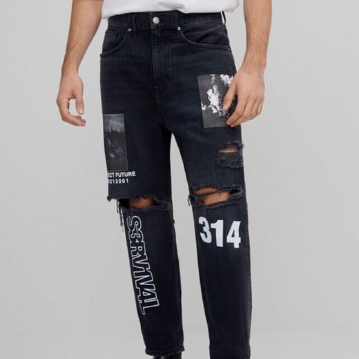 Loose fit jeans with print – Bershka