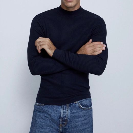 RIBBED HIGH NECK SWEATER