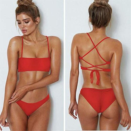 Bikini Conjunto De Bikini Sexy Sólido Conjunto De Tiras Cruzadas Traseras Top De Bikini Bikini 2020 Traje De Baño De Moda para Mujer Traje De Baño De 2 Piezas Traje De Baño Bi