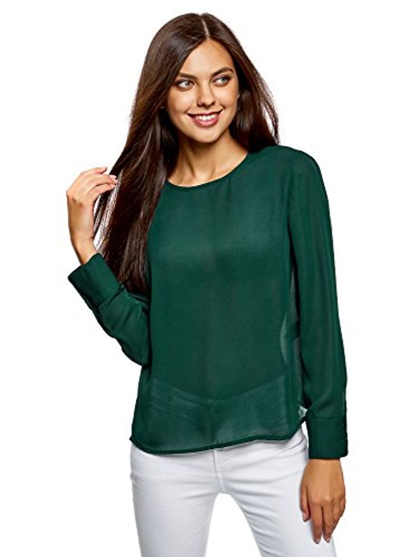 Product oodji Ultra Mujer Blusa Ancha con Escote Gota en la Espalda, Verde,