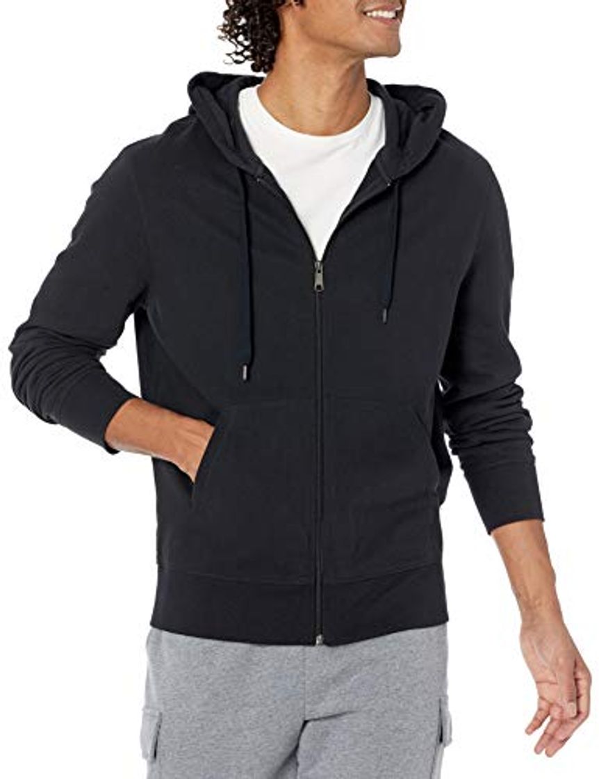 Moda Amazon Essentials Sudadera Ligera de Felpa Francesa con Cremallera Completa Fashion-Hoodies, Negro,