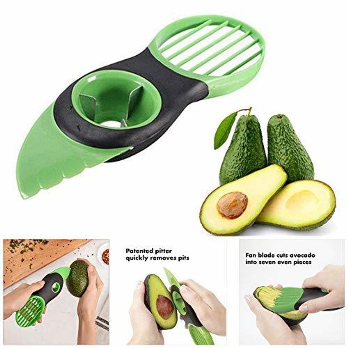 Product NUONA Good Grips Cortador de Aguacates, Pelador Aguacates Verde Rebanadora Fruta, 3