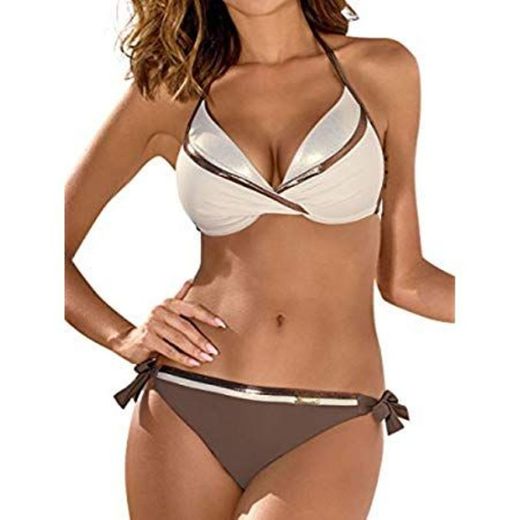 Aibrou Bikini Mujer Conjunto Sexy Cabestro Cuello Bañador Cuello en V