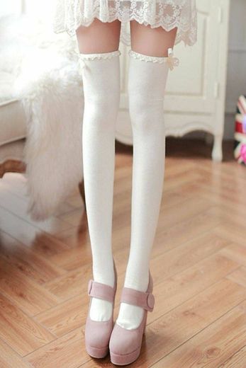 Classic lolita stockings white bows ribbons 