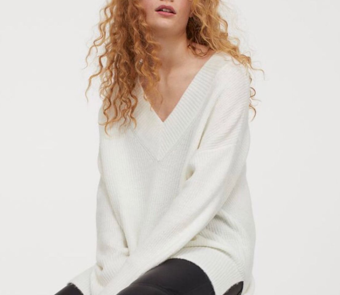Social Jersey escote en V con lana - Blanco - MUJER