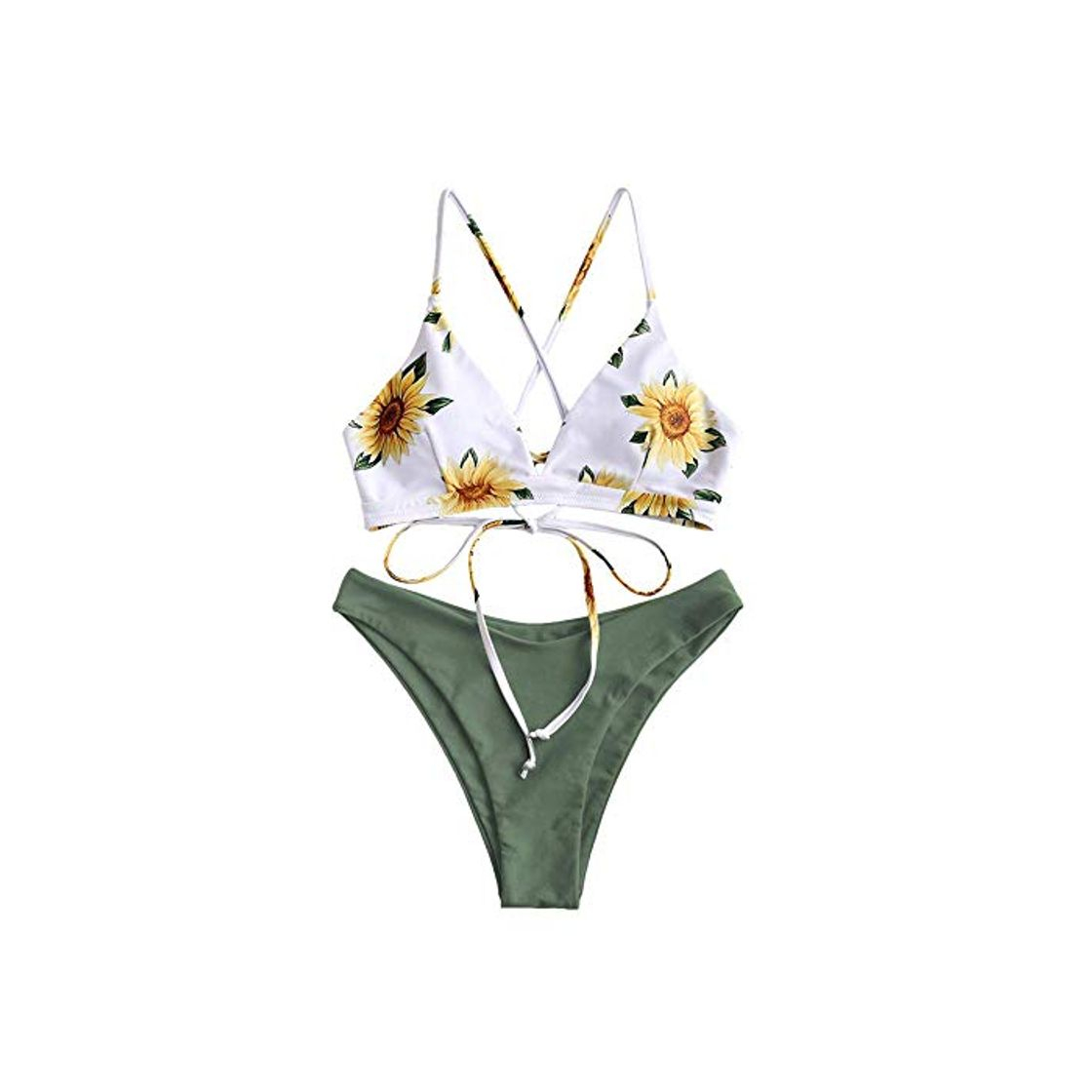 Social CheChury Mujeres Conjunto de Bikini con Relleno Halter Bañador Push Up Tirantes Cruzados Bikini Floral impresión Trajes de baño