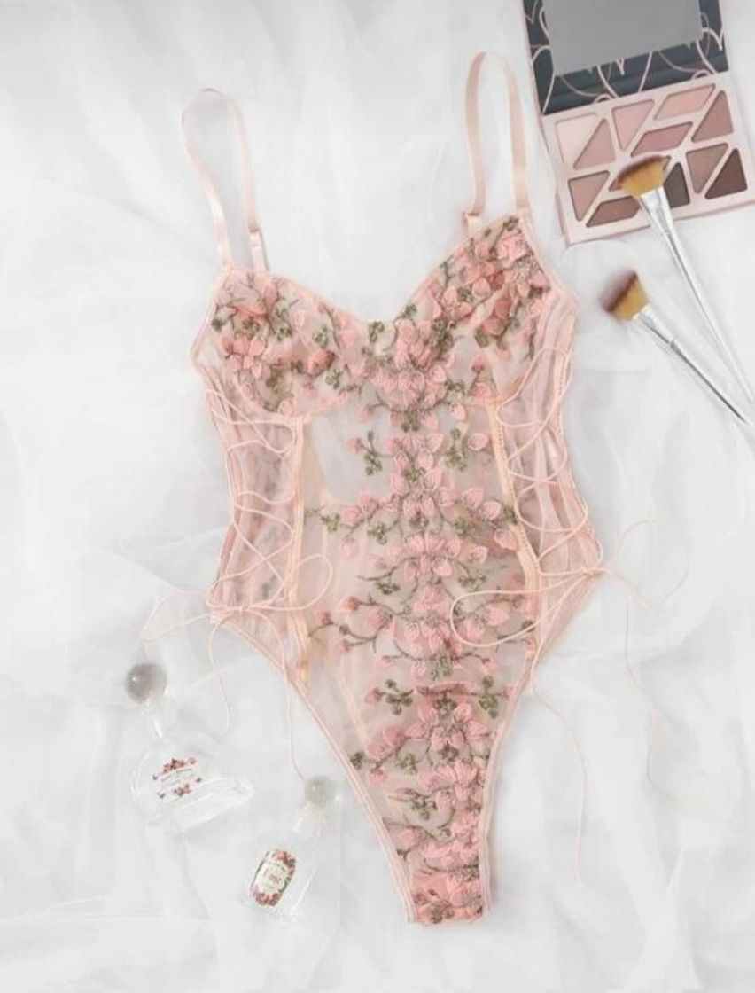 Moda Bodysuit bordado floral rosa