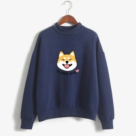 Sudaderas Mujer Women Harajuku Hoodies Cartoon Dog Shiba Inu Anime Printed Sweatshirt Sudadera Mujer Moletom Feminino Kawaii Pullover Top Blue L
