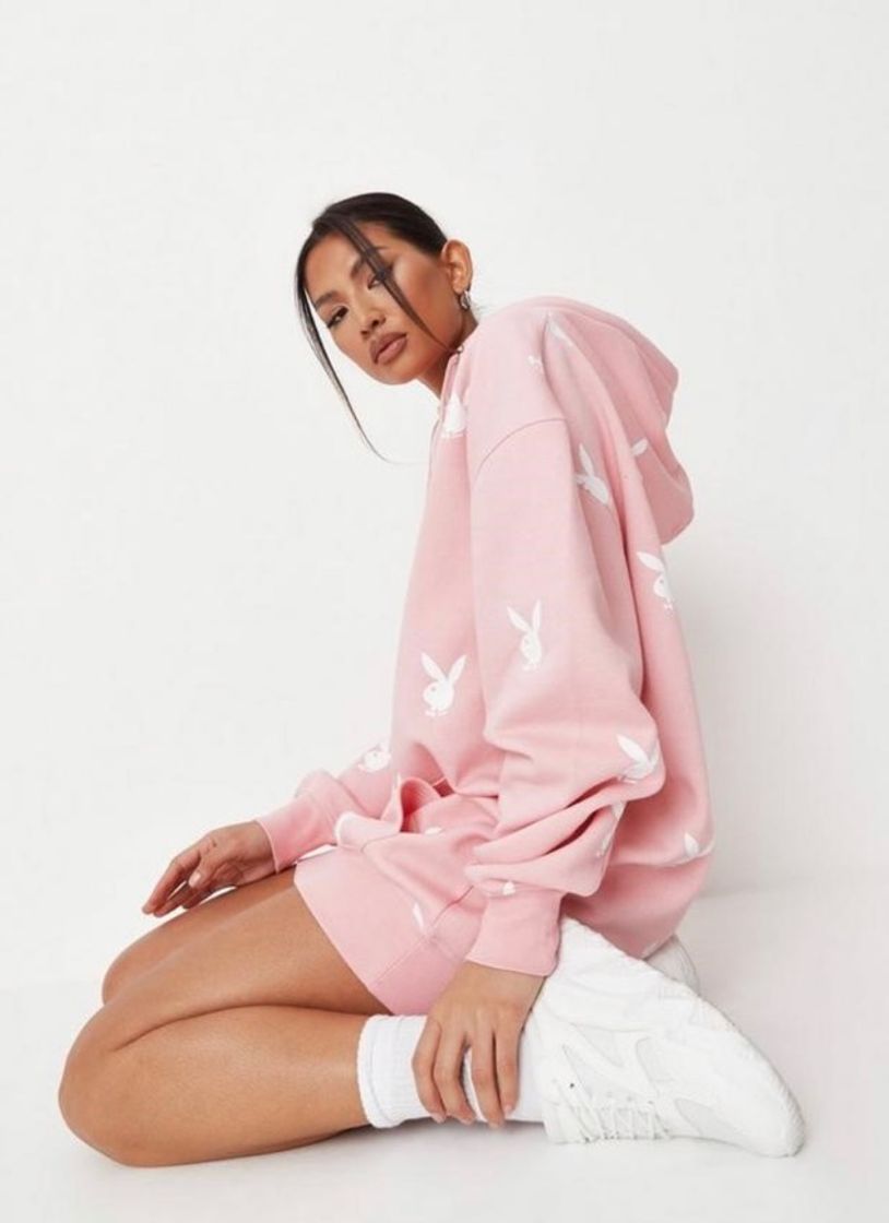 Fashion Playboy x Missguided Pink Extreme Oversized Repeat Print Hoodie