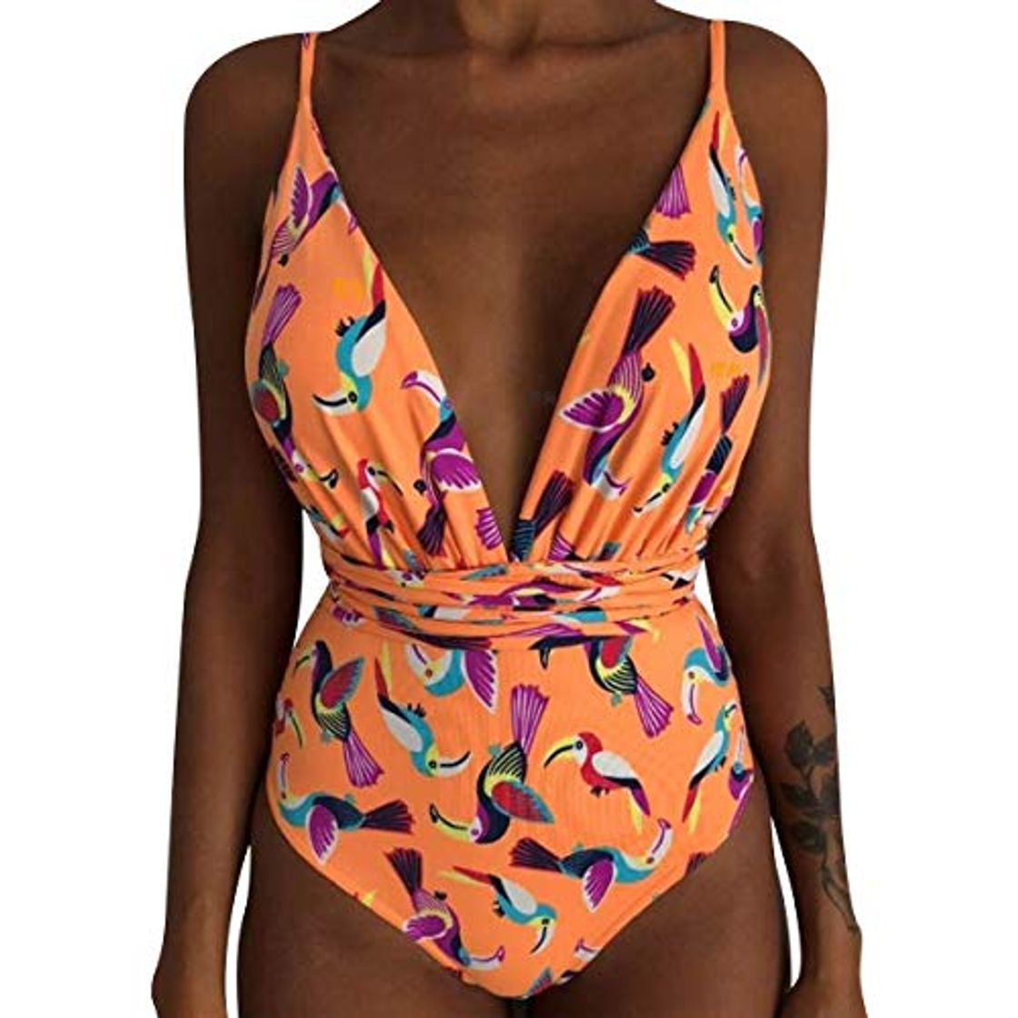 Social Bañador Halter Escote V Bandeau Traje de Baño Mujer Bañadores Una Pieza Mujer Playa Natacion Bikinis de Flores con Relleno Monokini Bikini Push Up Señora Trajes de Baño Enteros Piscina Biquini 2XL