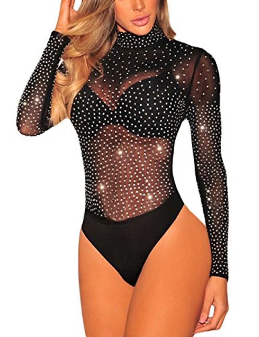 Moda SEBOWEL Body Mujer Sexy Lenceria Fiesta Transparente Manga Larga Corta Bodysuit