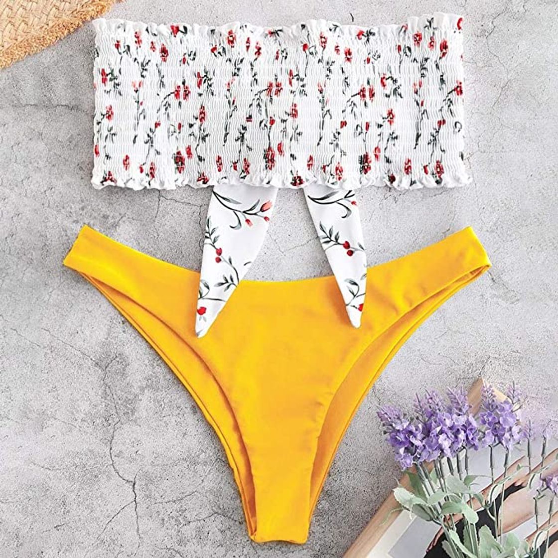 Moda Zaful - Conjunto de bikini tipo banda sin tirantes ni forro