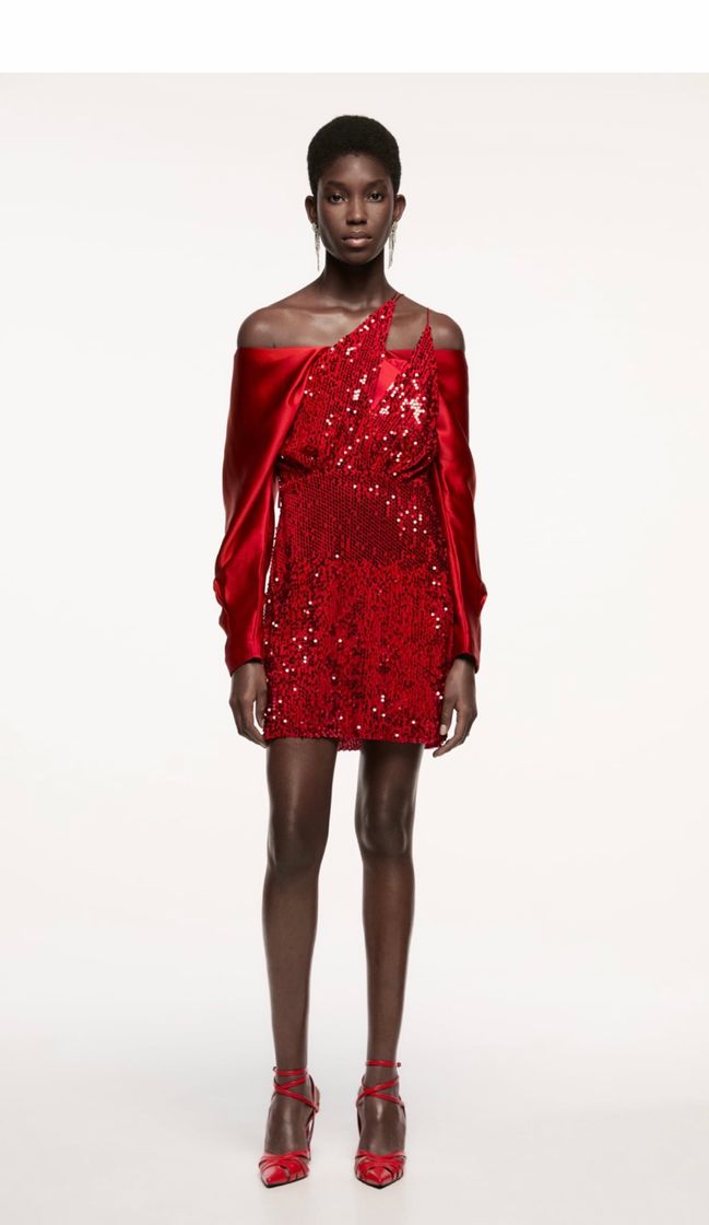 Moda VELVET SEQUIN DRESS - Red