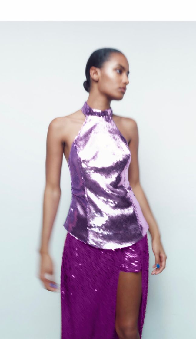 Moda SEQUINNED HALTER TOP - Lilac