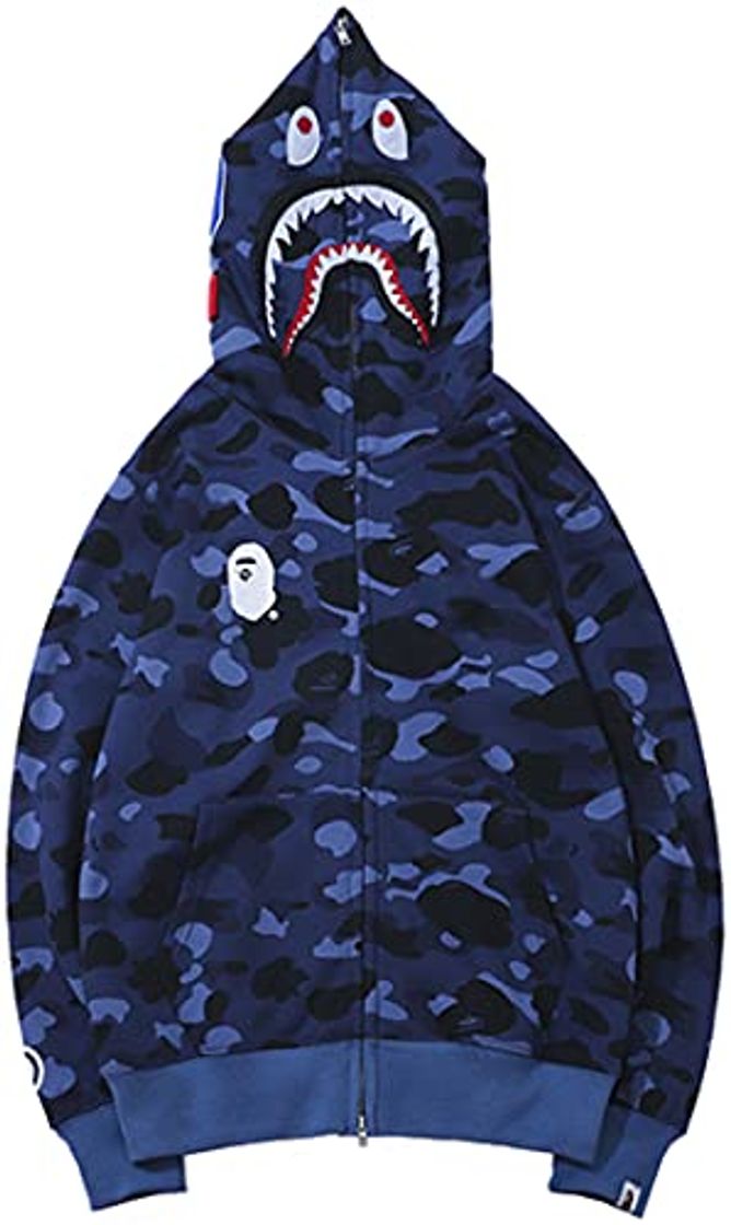 Fashion Bape Shark Hombre Sudadera con Cabeza de Tiburón Manga Larga Hip Hop