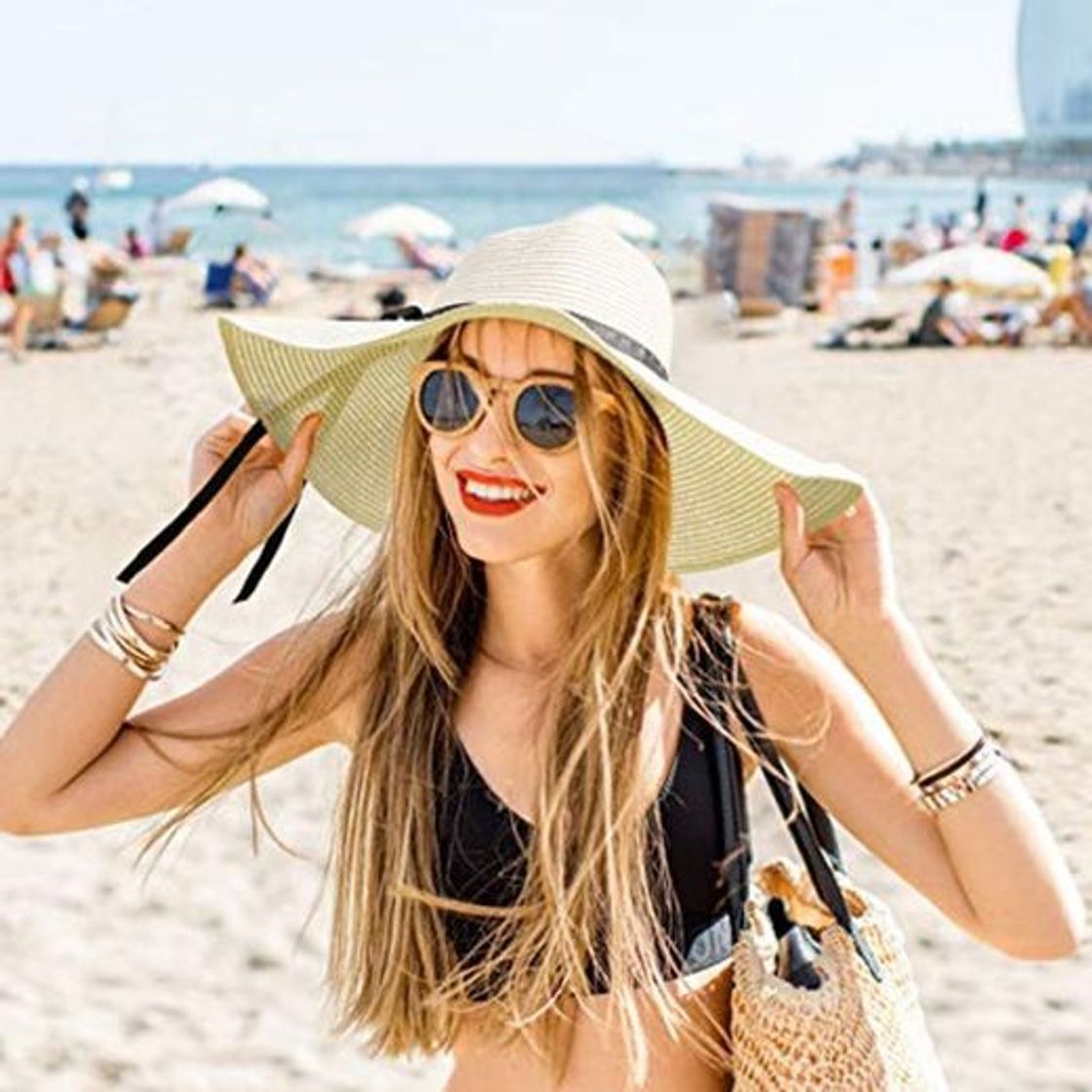 Social RenFox Sombrero Paja Mujer Pamela de Paja Sombreros Mujer Verano Sombrero ala