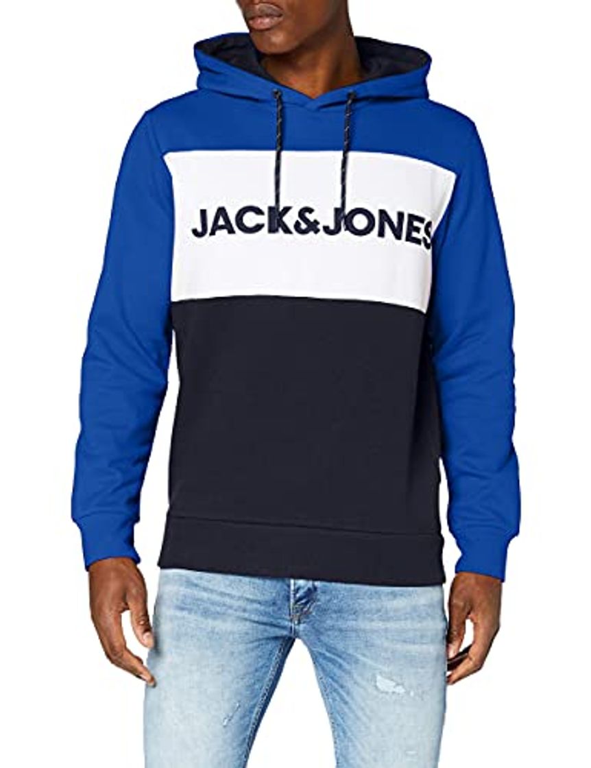 Fashion Jack & Jones JJELOGO Blocking Sweat Hood STS Sudadera con Capucha, Azul