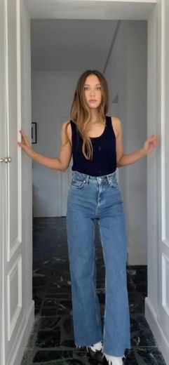 Jeans tiro alto wideleg - Mujer