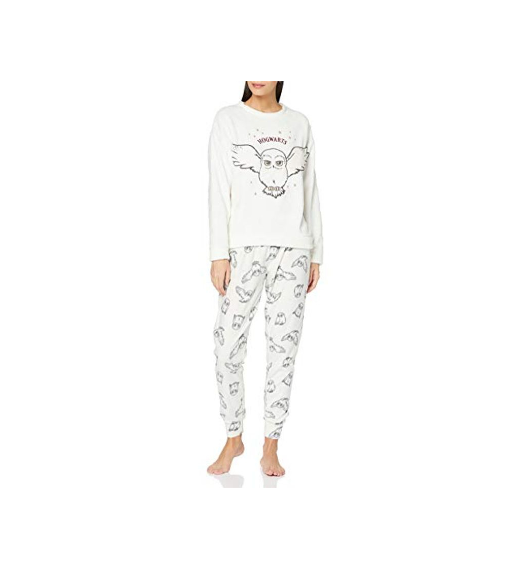 Fashion Women' Secret Pijama Largo Polar Estampado Hedwig Juego, Marfil, L