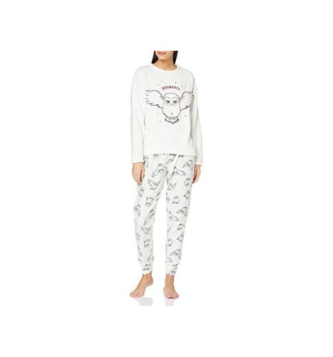 Women' Secret Pijama Largo Polar Estampado Hedwig Juego, Marfil, L