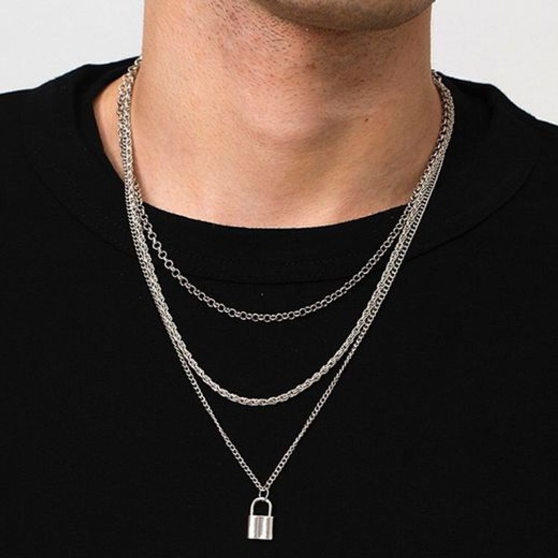 Moda Men Lock Layered Necklace