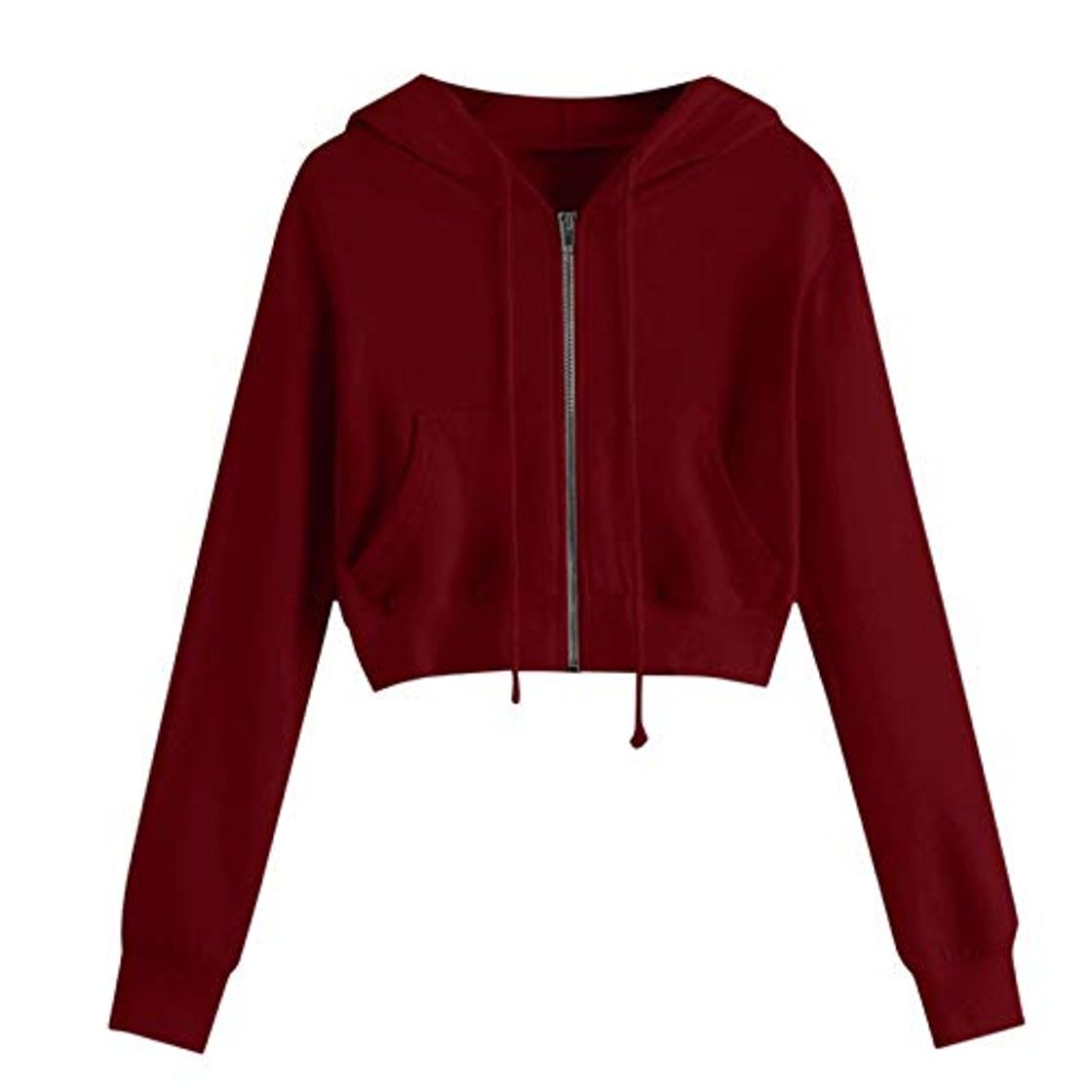 Moda Sweatshirts Cultivo Sudaderas con Cordón de las Mujeres Cultivo Sólido Corea Puente Bolsillo Con Capucha Cremallera Pullover Calle Abrigo Sudadera Mujer